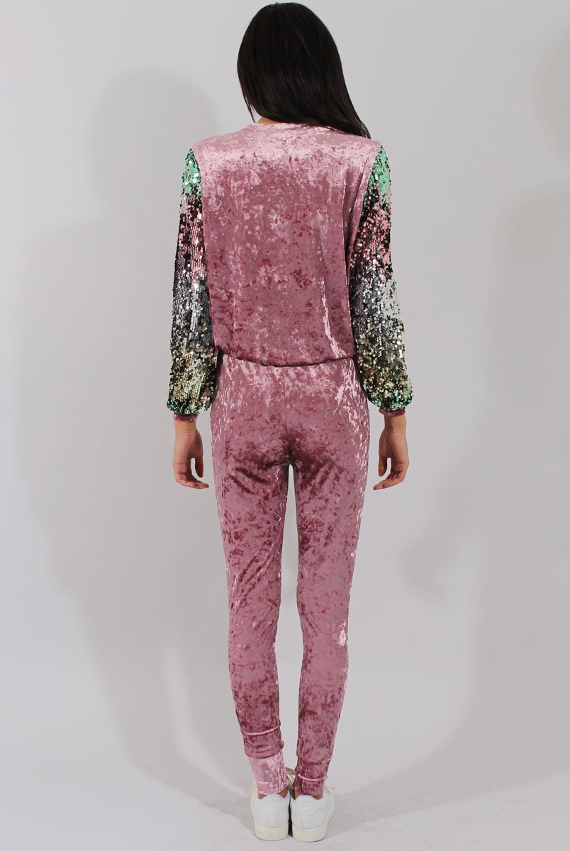 Pink Crushed Velvet Jumper - Rainie-Jumper