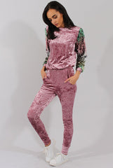 Pink Crushed Velvet Sequined Tracksuit - Rosita-Tracksuits