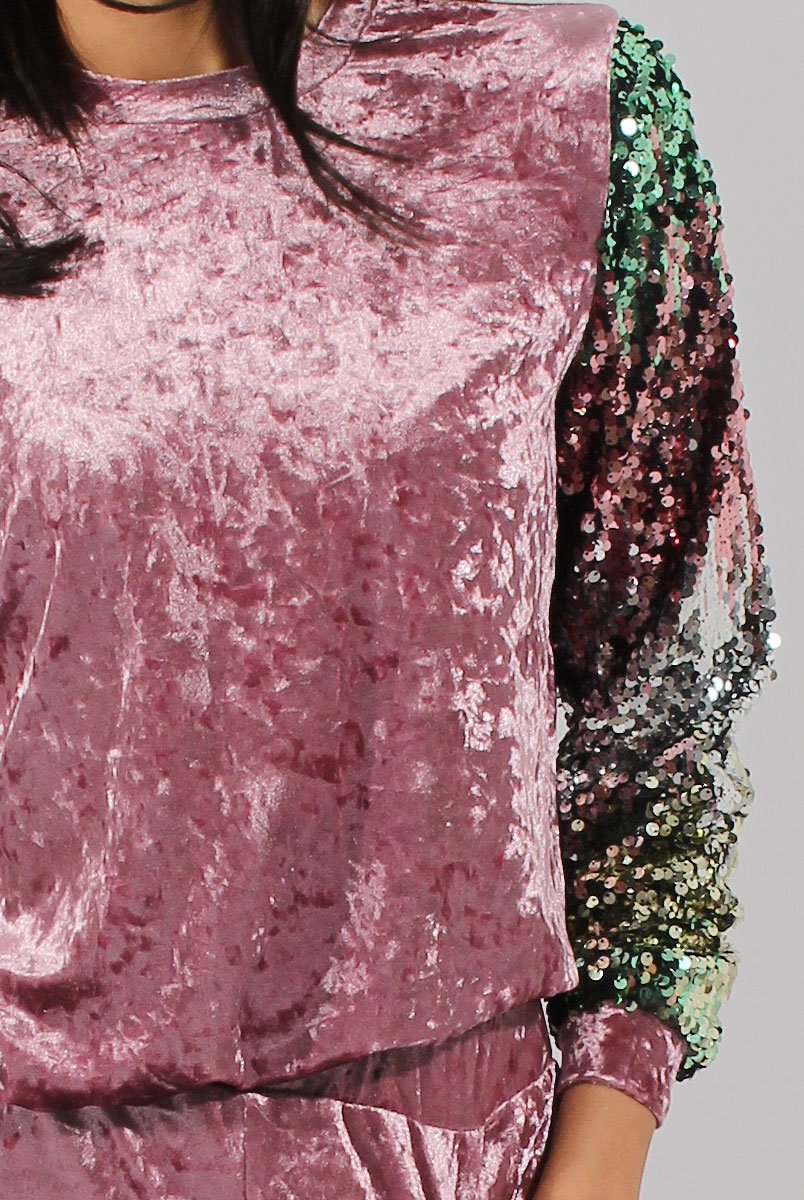 Pink Crushed Velvet Sequined Tracksuit - Rosita-Tracksuits