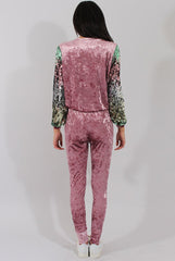 Pink Crushed Velvet Sequined Tracksuit - Rosita-Tracksuits