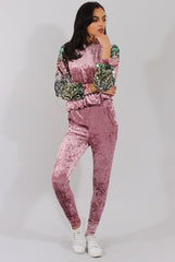 Pink Crushed Velvet Sequined Tracksuit - Rosita-Tracksuits