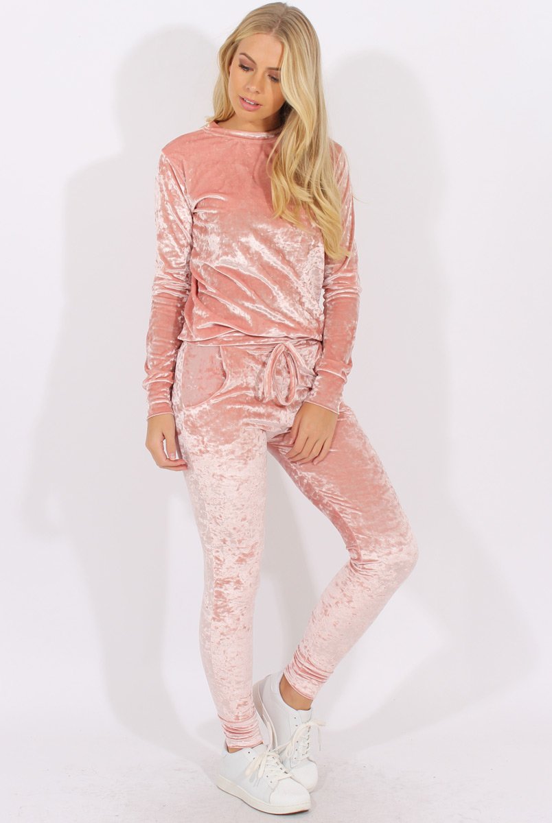 Pink crushed velvet on sale tracksuit