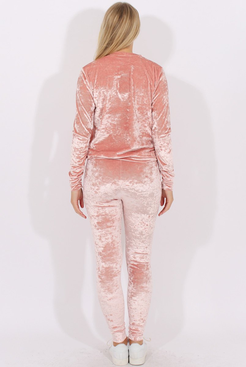 Pink Crushed Velvet Tracksuit - Romy-Tracksuits