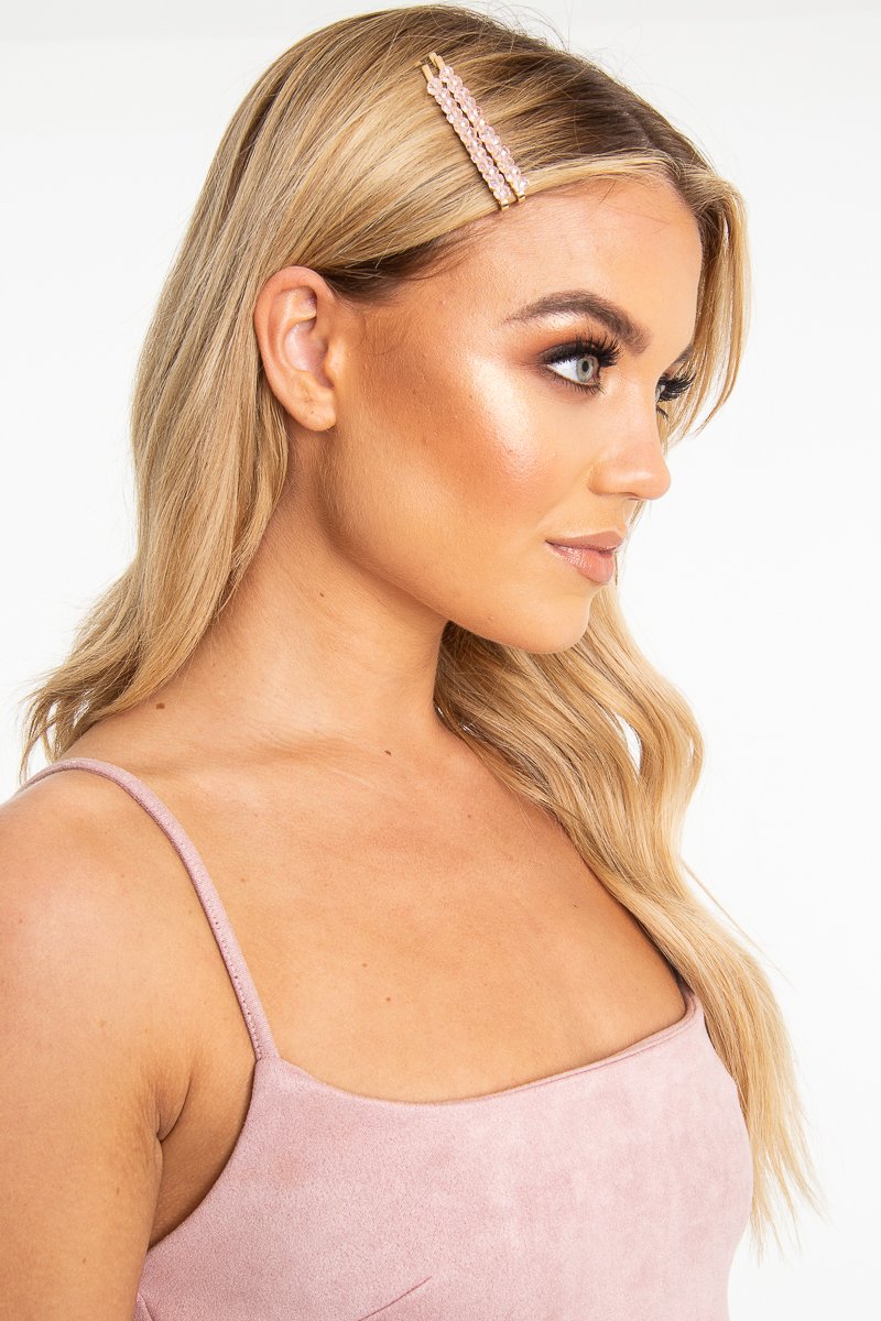 Pink Crystal Embellished Pack of 2 Hair Clips - Patrice-Hair