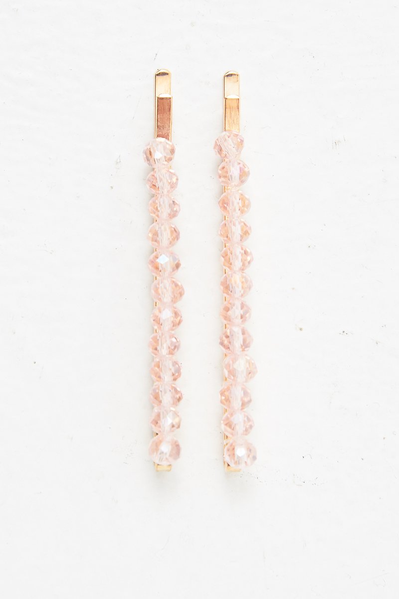 Pink Crystal Embellished Pack of 2 Hair Clips - Patrice-Hair