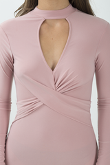 Pink Cut Out Choker Cross Over Bodycon Dress - Toula-Dresses