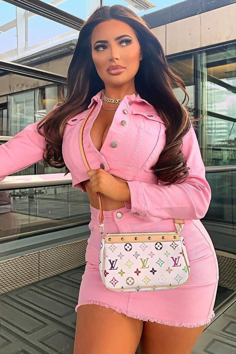 Pink Denim Jacket and Skirt Co-ord - Kaiden-Co-ords