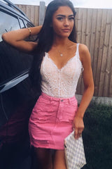 Pink Denim Rip Mini Skirt - Selenia-Skirts