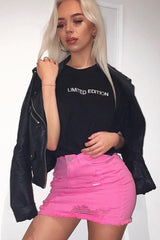 Pink Denim Rip Mini Skirt - Selenia-Skirts