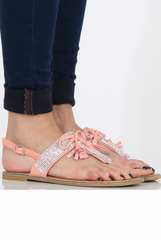 Pink Diamante Bow Detail T-Bar Sandal - Tereza-Shoes