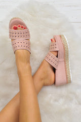 Pink Diamante Double Strap Flatform Sandals - Thang-Sliders