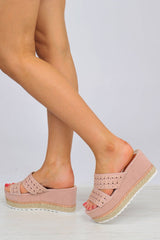 Pink Diamante Double Strap Flatform Sandals - Thang-Sliders