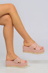 Pink Diamante Double Strap Flatform Sandals - Thang-Sliders