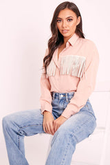 Pink Diamante Fringe Shirt - Haidee-Shirts