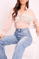 Pink Diamante Fringe Shirt - Haidee-Shirts