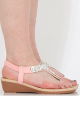 Pink Diamante Wedged Sling Back Sandals - Amerie-Sandals