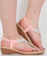 Pink Diamante Wedged Sling Back Sandals - Amerie-Sandals