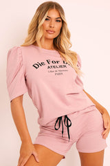 Pink Die For Dior T-shirt and Shorts Loungewear Co-ord - Kaelie-Co-ords