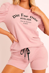 Pink Die For Dior T-shirt and Shorts Loungewear Co-ord - Kaelie-Co-ords
