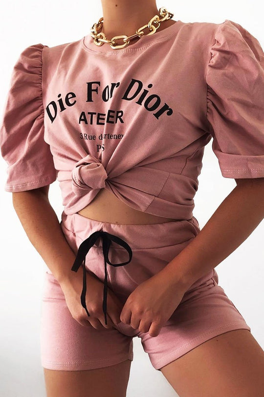 Pink Die For Dior T-shirt and Shorts Loungewear Co-ord - Kaelie