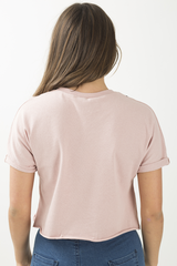 Pink Distressed Badge Detail Crop Top - Toni-Crop Tops