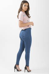 Pink Distressed Badge Detail Crop Top - Toni-Crop Tops