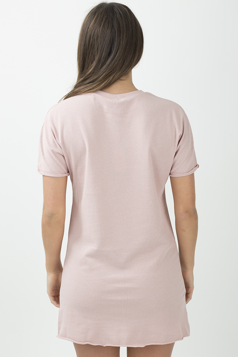 Pink Distressed Badge Detail T Shirt Dress - Kalani-Dresses