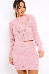 Pink Distressed Cable Knit Co-ord - Dayla-Co-ords