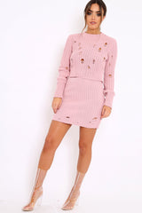 Pink Distressed Cable Knit Co-ord - Dayla-Co-ords