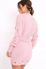 Pink Distressed Cable Knit Co-ord - Dayla-Co-ords