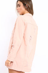 Pink Distressed Denim Jacket - Saima-Jackets