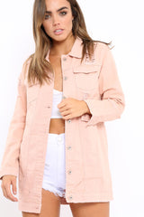 Pink Distressed Denim Jacket - Saima-Jackets