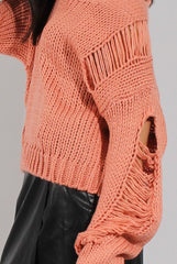Pink Distressed Detail Knitted Jumper - Lollie-Jumper