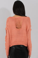 Pink Distressed Detail Knitted Jumper - Lollie-Jumper