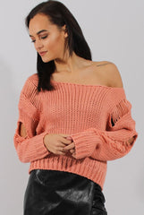 Pink Distressed Detail Knitted Jumper - Lollie-Jumper