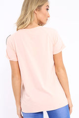 Pink Distressed Embellished T-Shirt - Arya-Tops