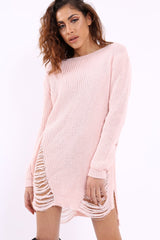 Pink Distressed Jumper Dress - Kim-Dresses