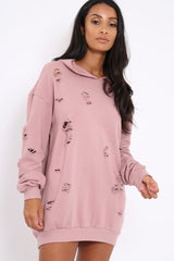 Pink Distressed Oversized Hoodie - Khloe-Hoodies