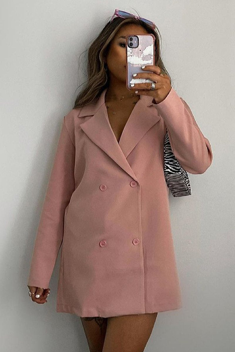 Pink Double Breasted Longline Blazer - Izelle-Blazers
