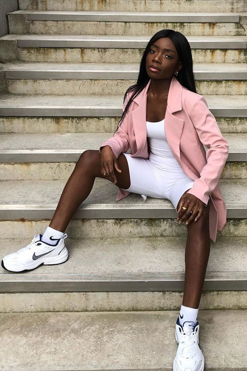Pink Double Breasted Longline Blazer - Izelle-Blazers