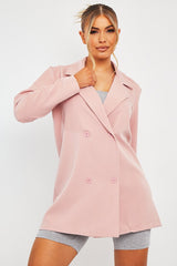 Pink Double Breasted Longline Blazer - Izelle-Blazers