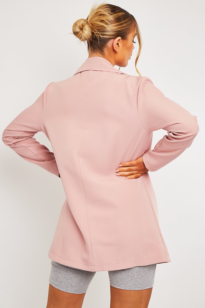 Pink Double Breasted Longline Blazer - Izelle-Blazers