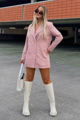 Pink Double Breasted Longline Blazer - Izelle-Blazers