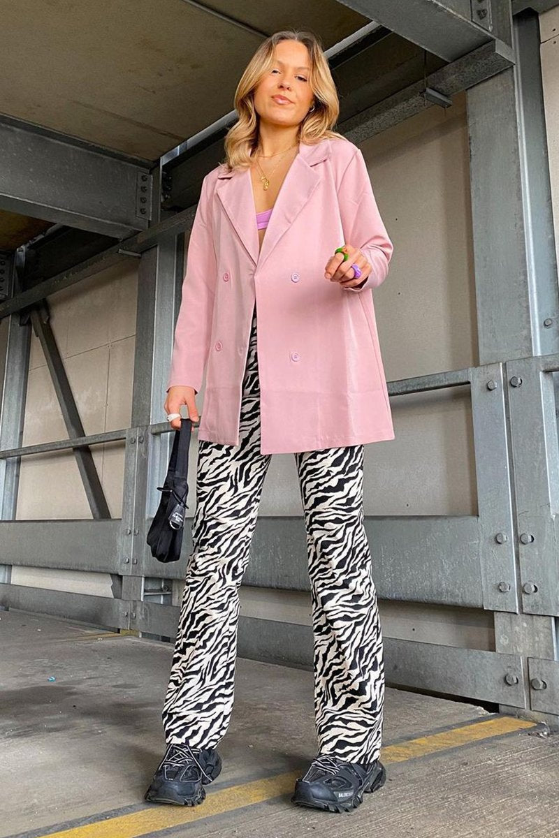 Pink Double Breasted Longline Blazer - Izelle-Blazers
