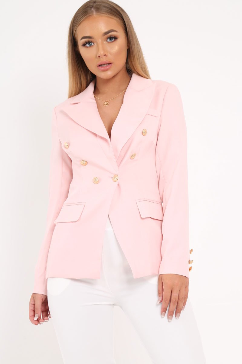 Pink Double Gold Button Blazer - Meka-Jackets