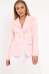 Pink Double Gold Button Blazer - Meka-Jackets