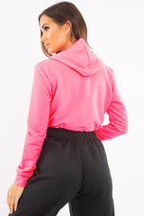 Pink Elasticated Cropped Hoodie with Graphic Print - Montanna-Hoodies
