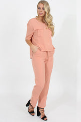 Pink Elasticated Waist & Zip Detail Trousers - Parker-Trousers