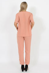 Pink Elasticated Waist & Zip Detail Trousers - Parker-Trousers