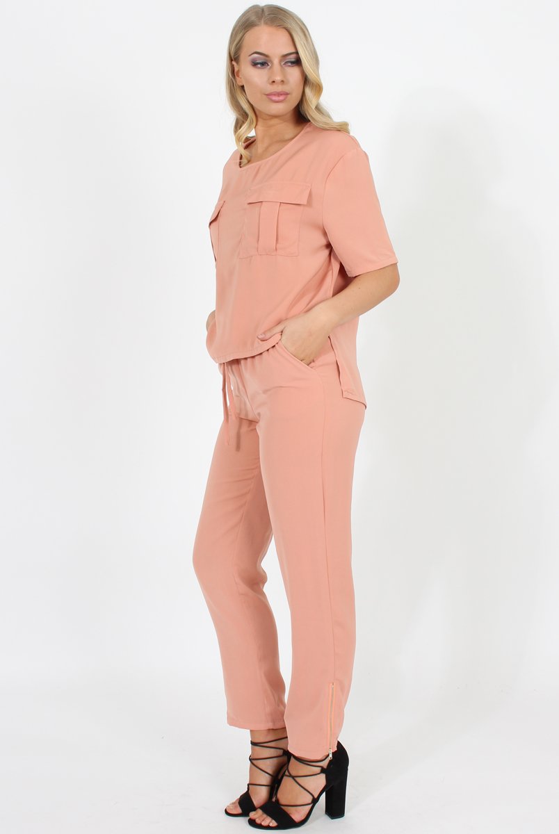 Pink Elasticated Waist & Zip Detail Trousers - Parker-Trousers